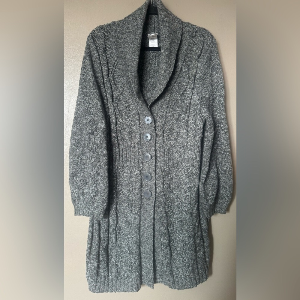EUC Just My Size Cozy Cowl Neck Gray Grandpa Button Up Sweater Women Plus 1X XL